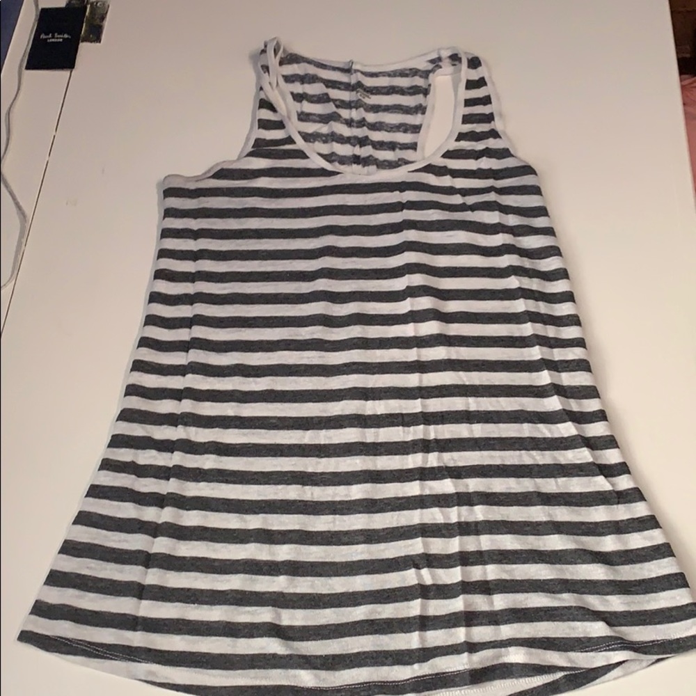 Grey and white striped knit rankled top